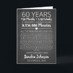 reasons we love you, 60 Reasons, 60th birthday Card<br><div class="desc">This is a DO IT YOURSELF XX Reasons why we love you. You can edit the main body text. Created by the Arty Apples Limited</div>