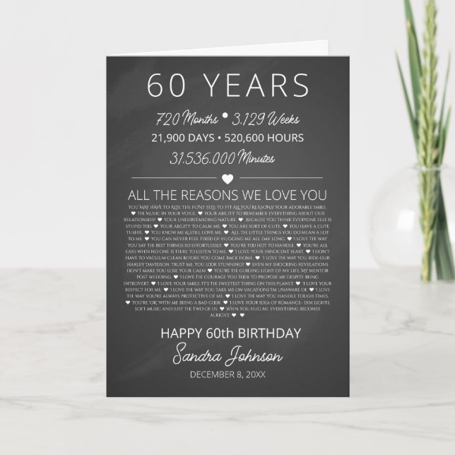 reasons we love you, 60 Reasons, 60th birthday Card (Front)