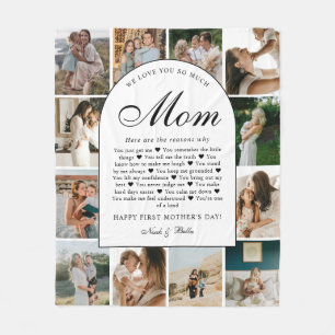Reasons We Love You Mom Photo Grid Collage Fleece Blanket