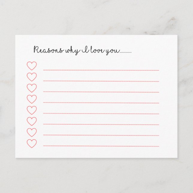 Reasons why I love you...............   Postcard (Front)