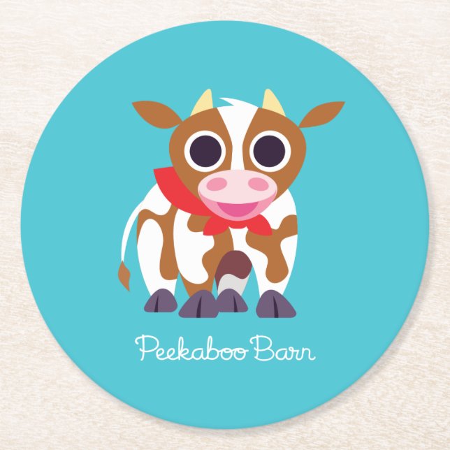 Reba the Cow Round Paper Coaster (Front)