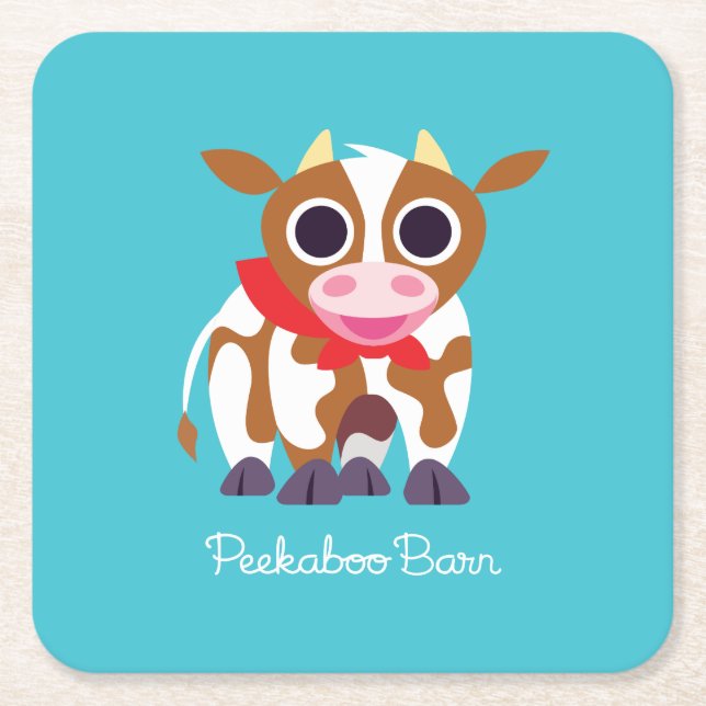Reba the Cow Square Paper Coaster (Front)