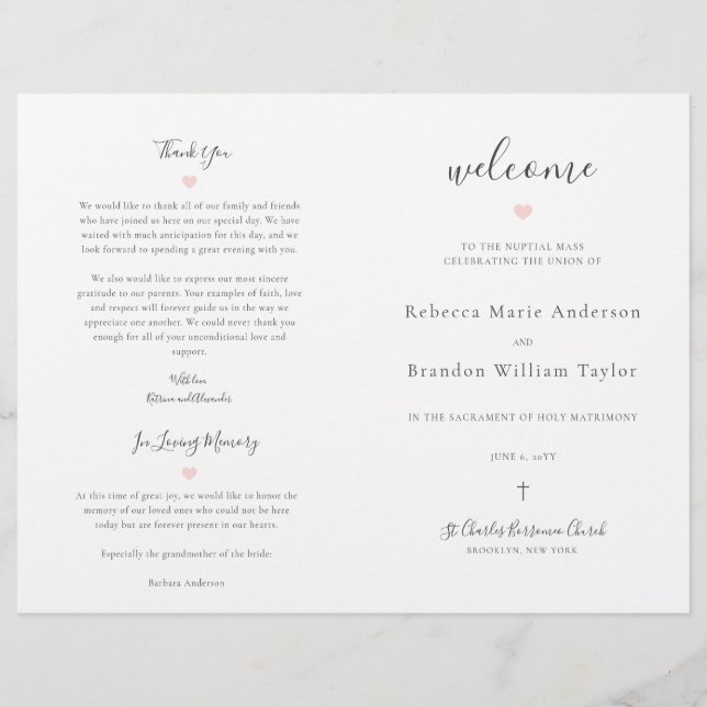 Rebecca Catholic Wedding Mass Ceremony Program (Front)