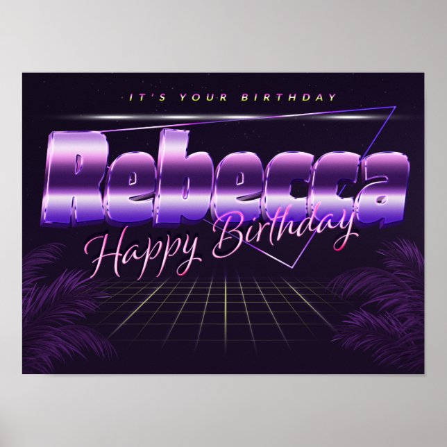 Rebecca Name Vorname lila retro Poster Geburtstag (Front)