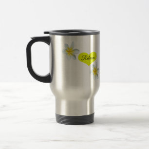Rebecca, Name, With Frangipanis And Love Heart, Travel Mug