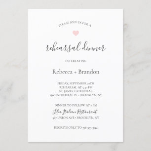 Rebecca Pink Heart Calligraphy Rehearsal Dinner Invitation