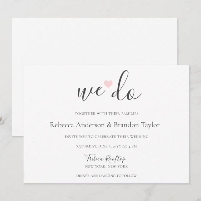 Rebecca Simple Modern We Do & Pink Heart Wedding I Invitation (Front/Back)