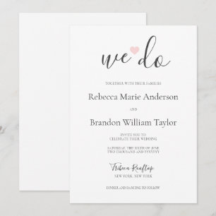 Rebecca Simple Modern We Do & Pink Heart Wedding Invitation