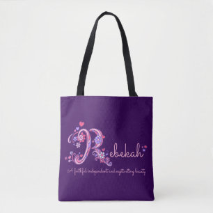 Rebekah R monogram art & name meaning bag