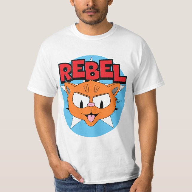 REBEL Cartoon Cat Señor Gato™on White Star T-Shirt (Front)
