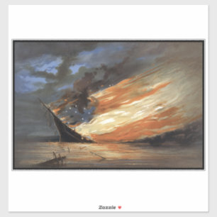 Rebel Civil War flagship on Fire of American flag 