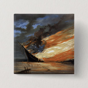Rebel Civil War flagship on Fire of American flag  15 Cm Square Badge