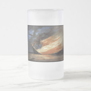 Rebel Civil War flagship on Fire of American flag Frosted Glass Beer Mug