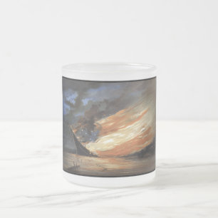 Rebel Civil War flagship on Fire of American flag Frosted Glass Coffee Mug