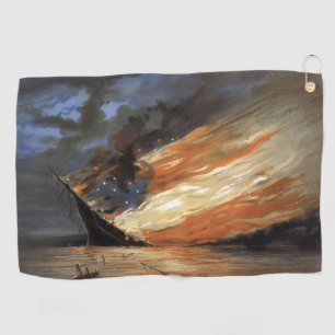 Rebel Civil War flagship on Fire of American flag  Golf Towel