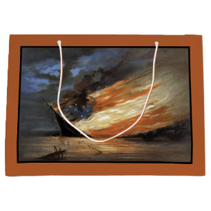 Rebel Civil War flagship on Fire of American flag Large Gift Bag