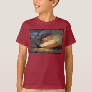 Rebel Civil War flagship on Fire of American flag T-Shirt