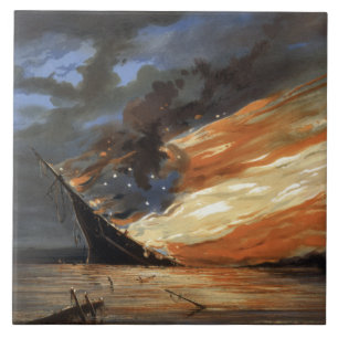 Rebel Civil War flagship on Fire of American flag Tile