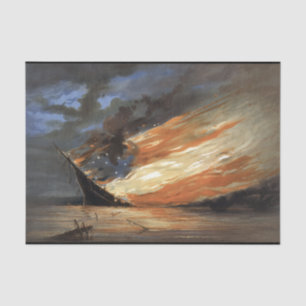 Rebel Civil War flagship on Fire of American flag Tissue Paper