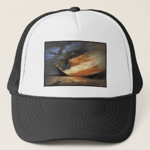 Rebel Civil War flagship on Fire of American flag  Trucker Hat