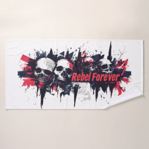 "Rebel Forever" - Edgy Skull Graphic Design Bath Towel