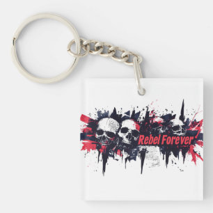 "Rebel Forever" - Edgy Skull Graphic Design Key Ring