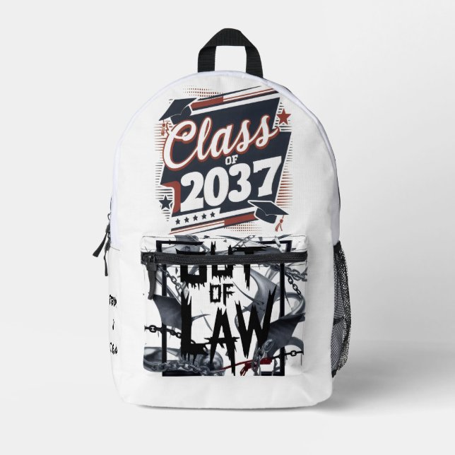 Rebel Future: The 'Out of Law x Class of 2037 Printed Backpack (Front)