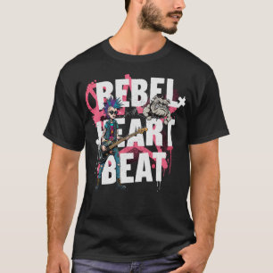 Rebel Heart Beat Punk Rock Bass Guitar Art T-Shirt