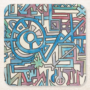 Rebel-Modern Geometric Watercolor Art Square Paper Coaster