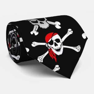 Rebel Pirate White Skulls and Bones Pattern Servin Tie