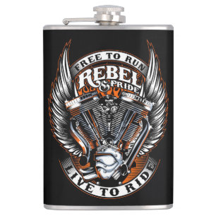 Rebel Pride Live to Ride Wings  Hip Flask