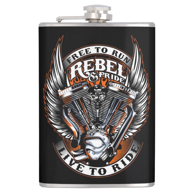 Rebel Pride Live to Ride Wings  Hip Flask (Front)