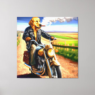 Rebel Rider: Golden Retriever on the Open Road Canvas Print