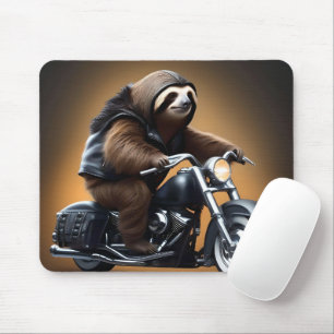 Rebel Sloth: A Leather-Clad Sloth Riding Motorbike Mouse Mat