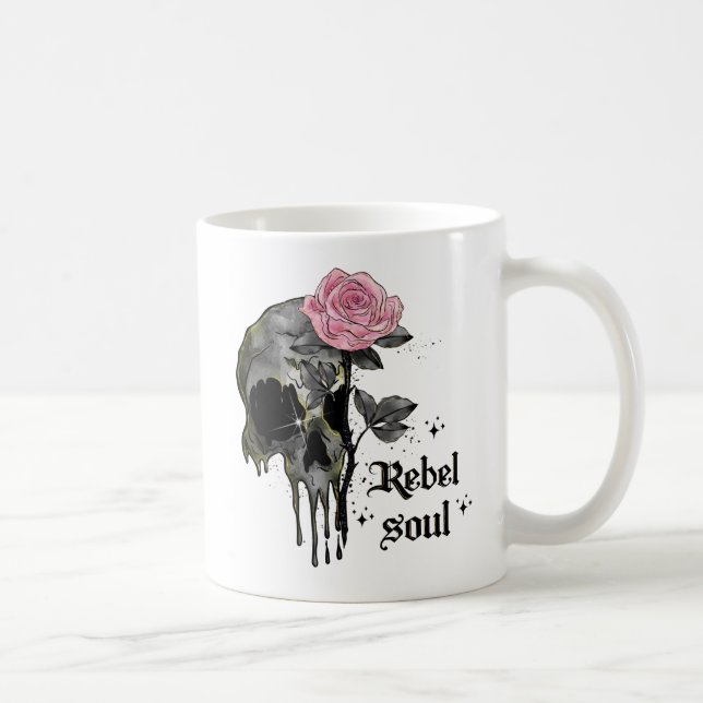 Rebel Soul - Gothic Skull with Pink Rose Coffee Mug (Right)