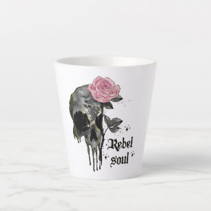 Rebel Soul - Gothic Skull with Pink Rose Latte Mug