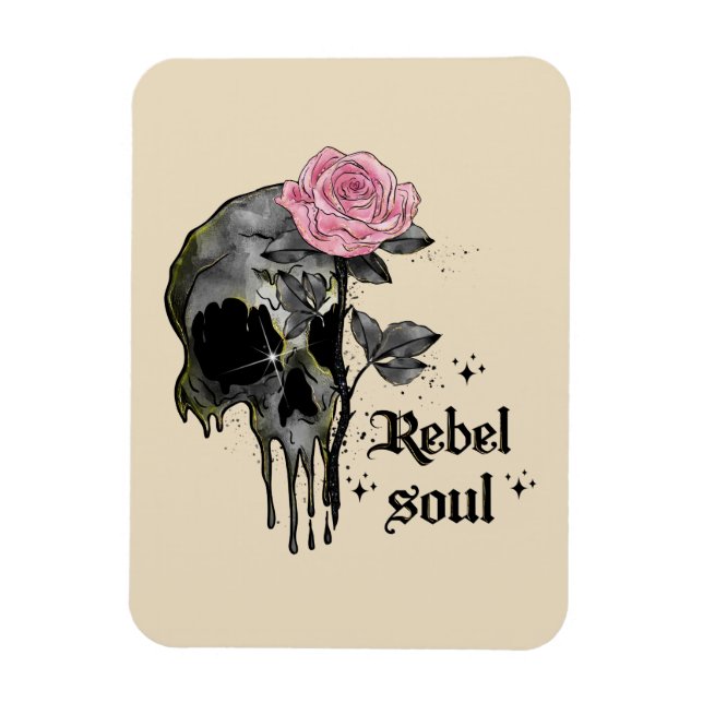 Rebel Soul - Gothic Skull with Pink Rose Magnet (Vertical)