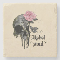 Rebel Soul - Gothic Skull with Pink Rose