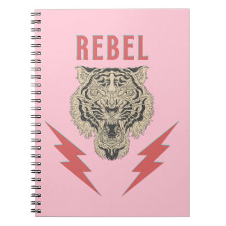 Rebel Tiger Head with Lightening Bolts  Notebook