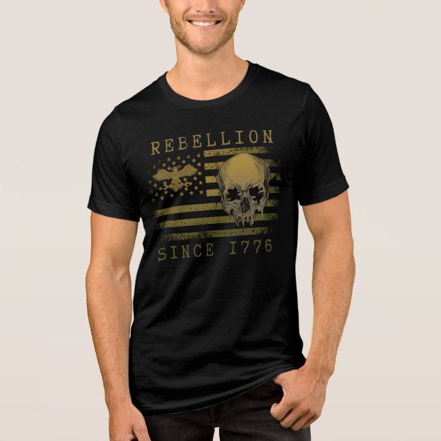 Rebellion 1776 American Flag Skull Design T-Shirt Tri-Blend Shirt (Front)