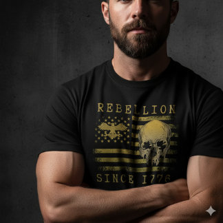 Rebellion 1776 American Flag Skull Design T-Shirt Tri-Blend Shirt