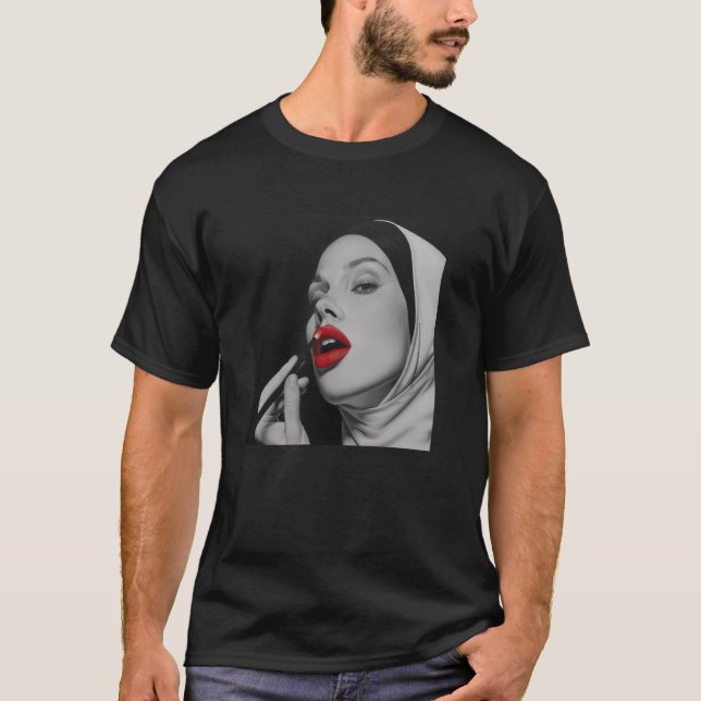 rebellious nun with lipstick, rebellious nun T-Shirt (Front)