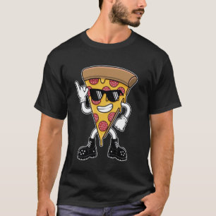 Rebellious Pizza Slice With Rock-On Gesture T-Shirt