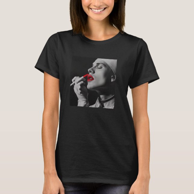 rebellious priest with lipstick, rebellious priest T-Shirt (Front)