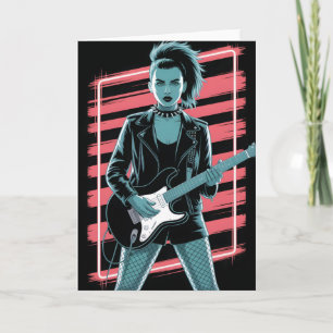Rebellious Rock Star: Female Guitarist in Leather  Card