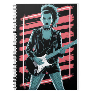 Rebellious Rock Star: Female Guitarist in Leather  Notebook