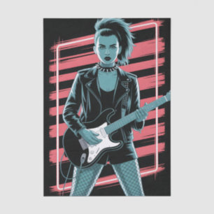 Rebellious Rock Star: Female Guitarist in Leather  Tissue Paper