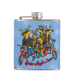 Rebels without a Claus Reindeer Blue Holiday Hip Flask