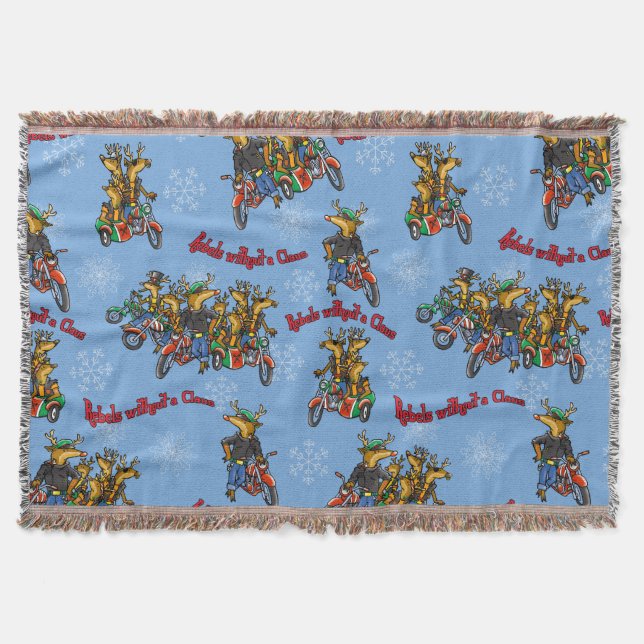 Rebels without a Claus Reindeer Blue Holiday Throw Blanket (Front)