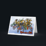 Rebels without a Claus Reindeer Holiday Cartoon<br><div class="desc">Humourous illustration of the reindeer motorcycle gang looking for their leader, Santa Claus. This original illustration adorns these cards which are perfect for holiday greetings. They are also great as thank you cards, party invites & special notes with the spirit of aloha! Customise them yourself with your own special message....</div>